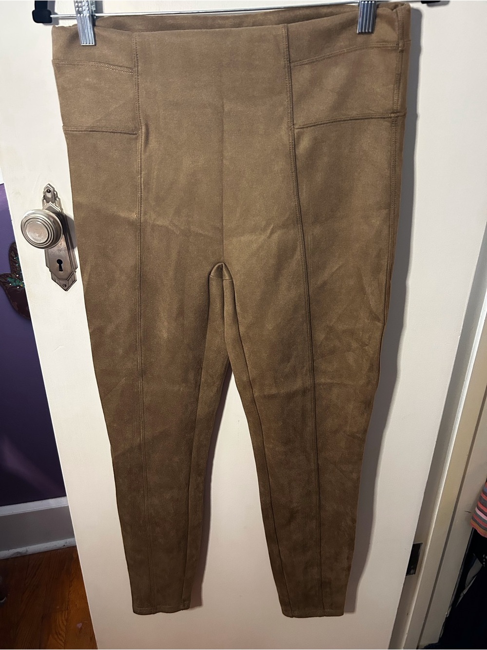 SPANX Faux Suede High-Waist Leggings in Taupe